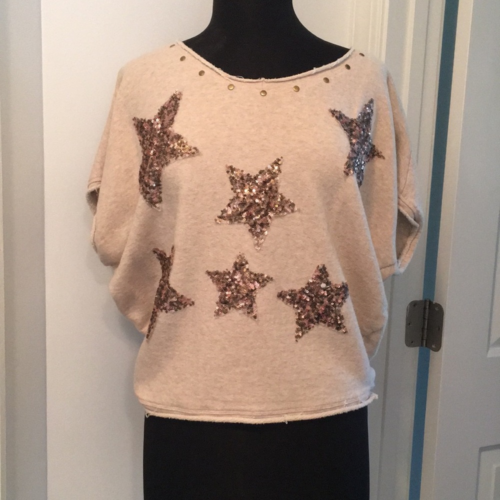Tan tunic with sequin stars, worn once